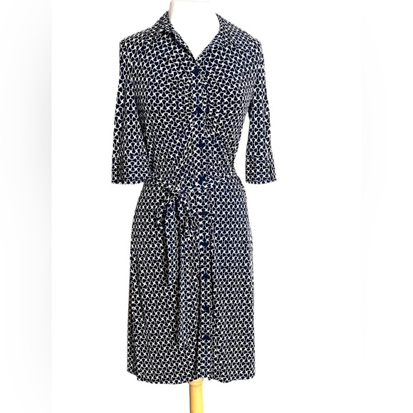 Laundry By Shelli Segal Dresses & Skirts - Laundry Navy, White Print Shirt Dress Work wear, Belt, 3/4 Sleeves Women’s Sz 8